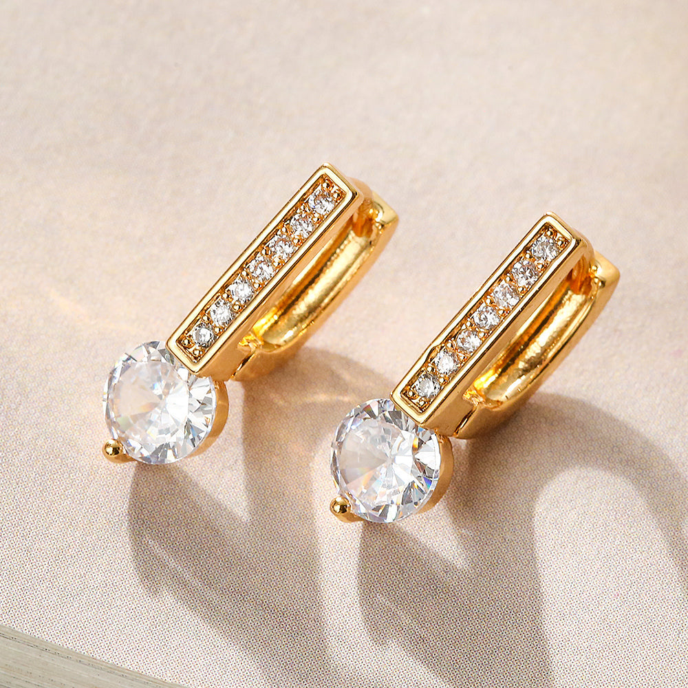 1 Pair Simple Style Commute Rectangle Plating Inlay Copper Zircon 18k Gold Plated Earrings