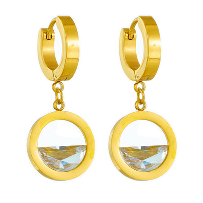 1 Pair Ig Style Geometric Hollow Out Inlay Titanium Steel Artificial Crystal Shell Drop Earrings