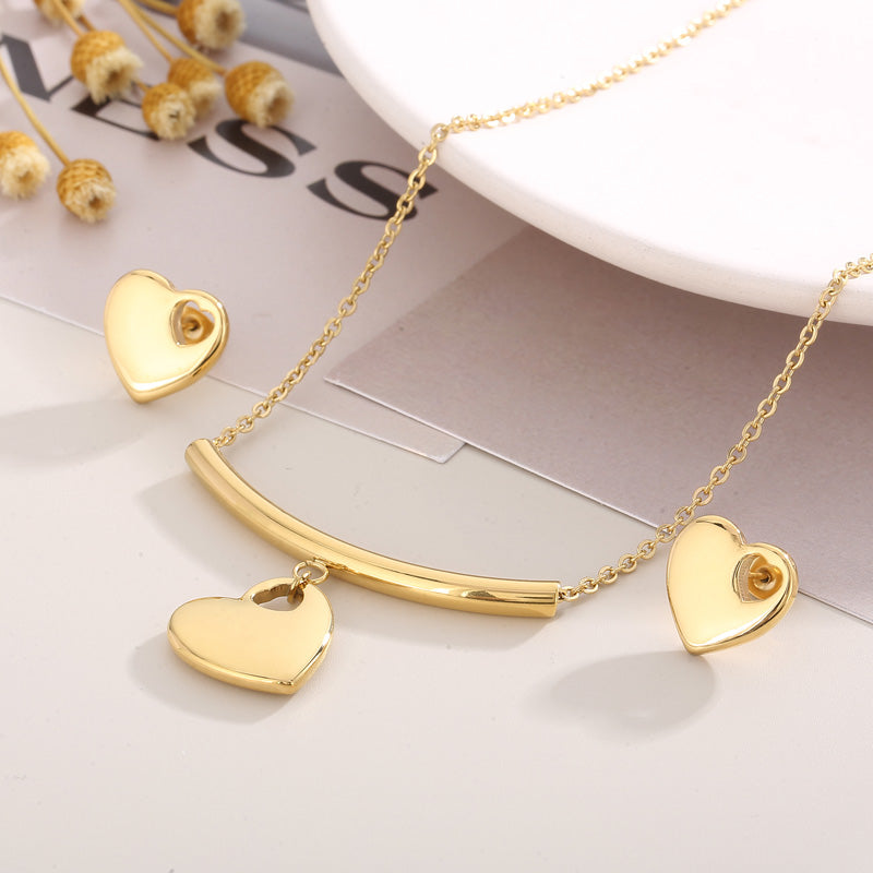 Streetwear Heart Shape Titanium Steel Plating 18k Gold Plated Earrings Necklace