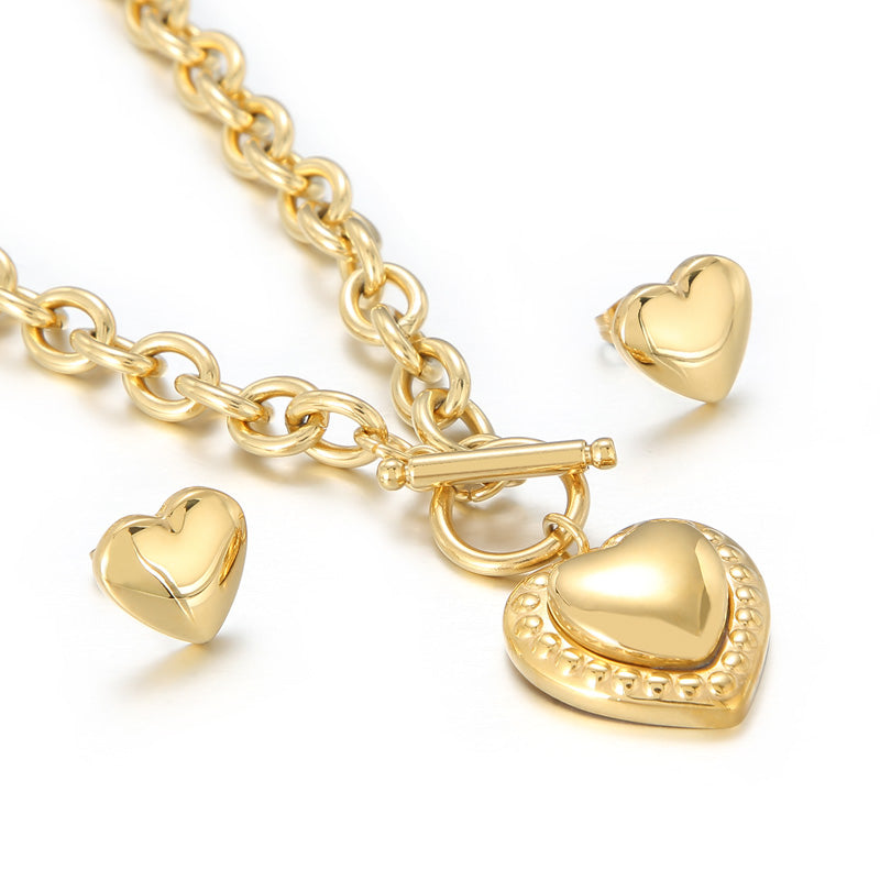 Modern Style Heart Shape Titanium Steel Plating 18k Gold Plated Earrings Necklace