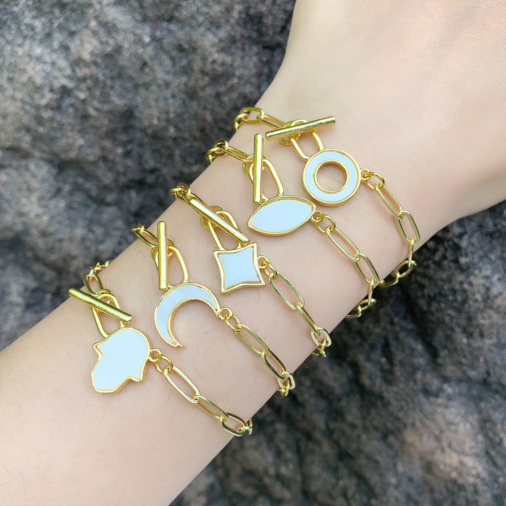 Retro Simple Style Geometric Moon Shell Copper Toggle Enamel Plating 18k Gold Plated Bracelets