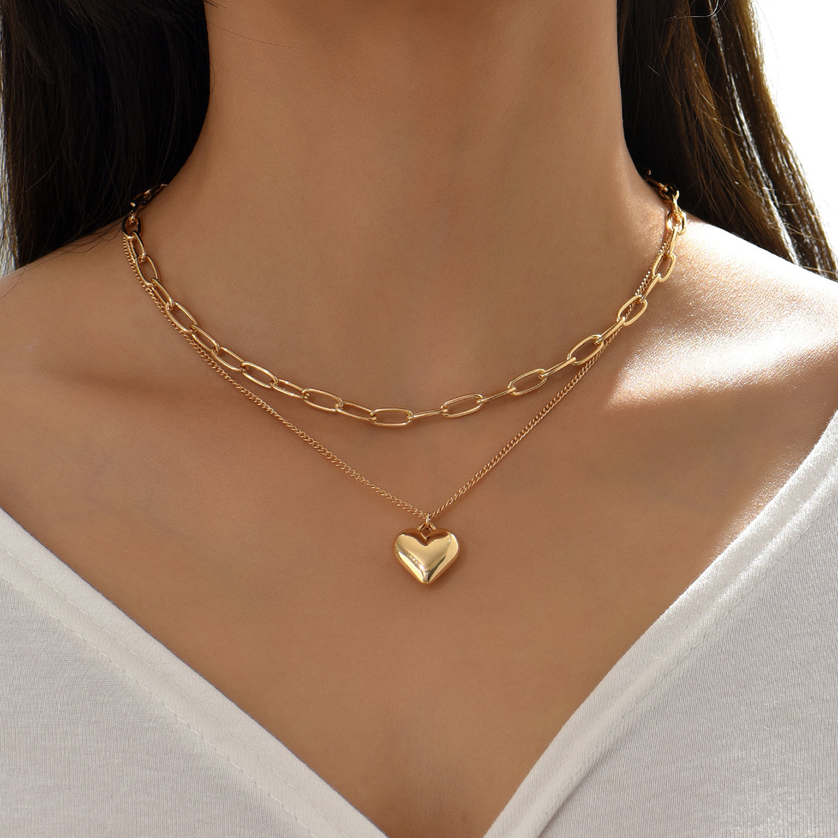 Elegant Simple Style Heart Shape Iron Layered Women's Layered Necklaces