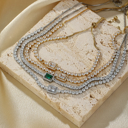 Glam Shiny Rectangle Copper Plating Inlay Zircon 14k Gold Plated Bracelets Necklace