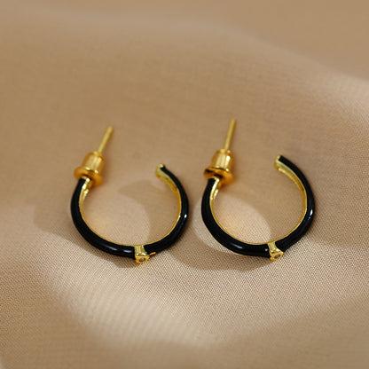 1 Pair Simple Style C Shape Enamel Plating Inlay Copper Zircon 18k Gold Plated Ear Studs