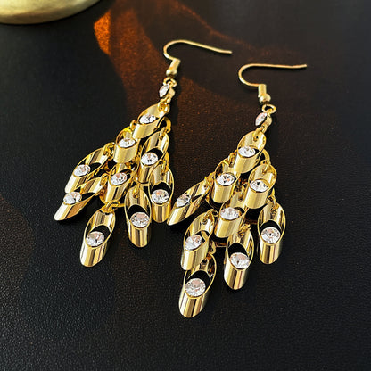 1 Pair Ig Style Exaggerated Tassel Solid Color Plating Inlay Metal Rhinestones Drop Earrings