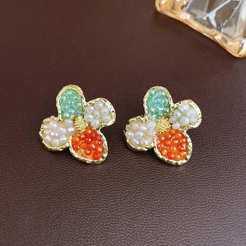 1 Pair Casual Sweet Heart Shape Flower Bow Knot Beaded Plating Inlay Copper Crystal Earrings