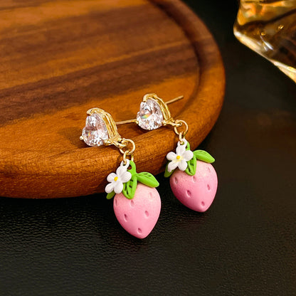 1 Pair Casual Sweet Heart Shape Flower Bow Knot Beaded Plating Inlay Copper Crystal Earrings