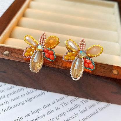 1 Pair Casual Sweet Heart Shape Flower Bow Knot Beaded Plating Inlay Copper Crystal Earrings