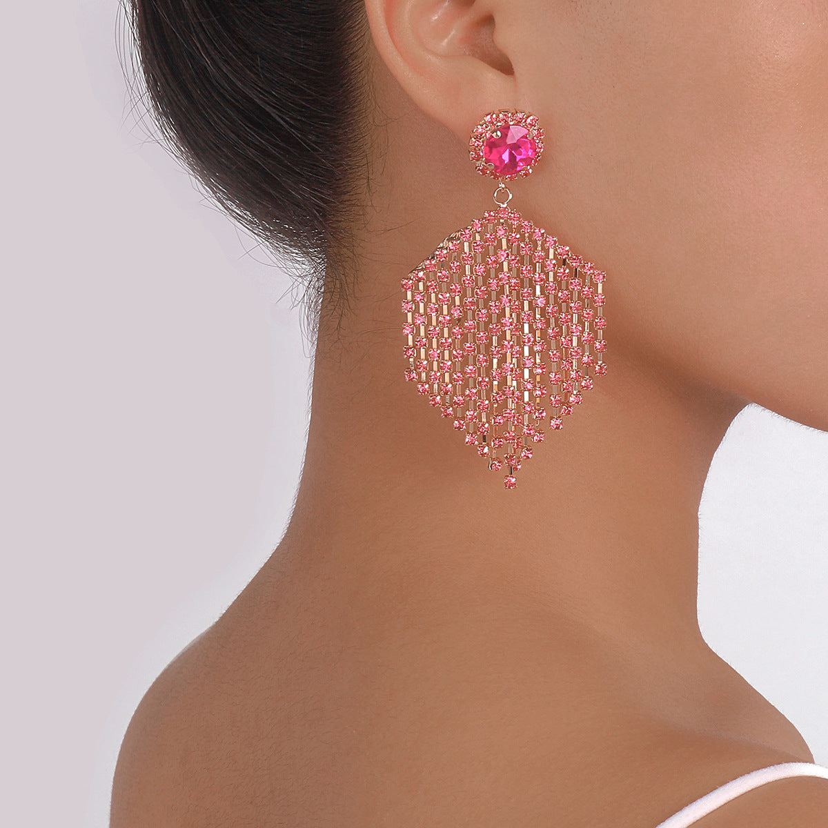 1 Pair Elegant Luxurious Sweet Hexagon Tassel Inlay Alloy Rhinestones Drop Earrings