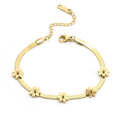 Cute Sweet Daisy Titanium Steel Plating 18k Gold Plated Bracelets Anklet