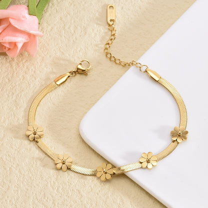 Cute Sweet Daisy Titanium Steel Plating 18k Gold Plated Bracelets Anklet