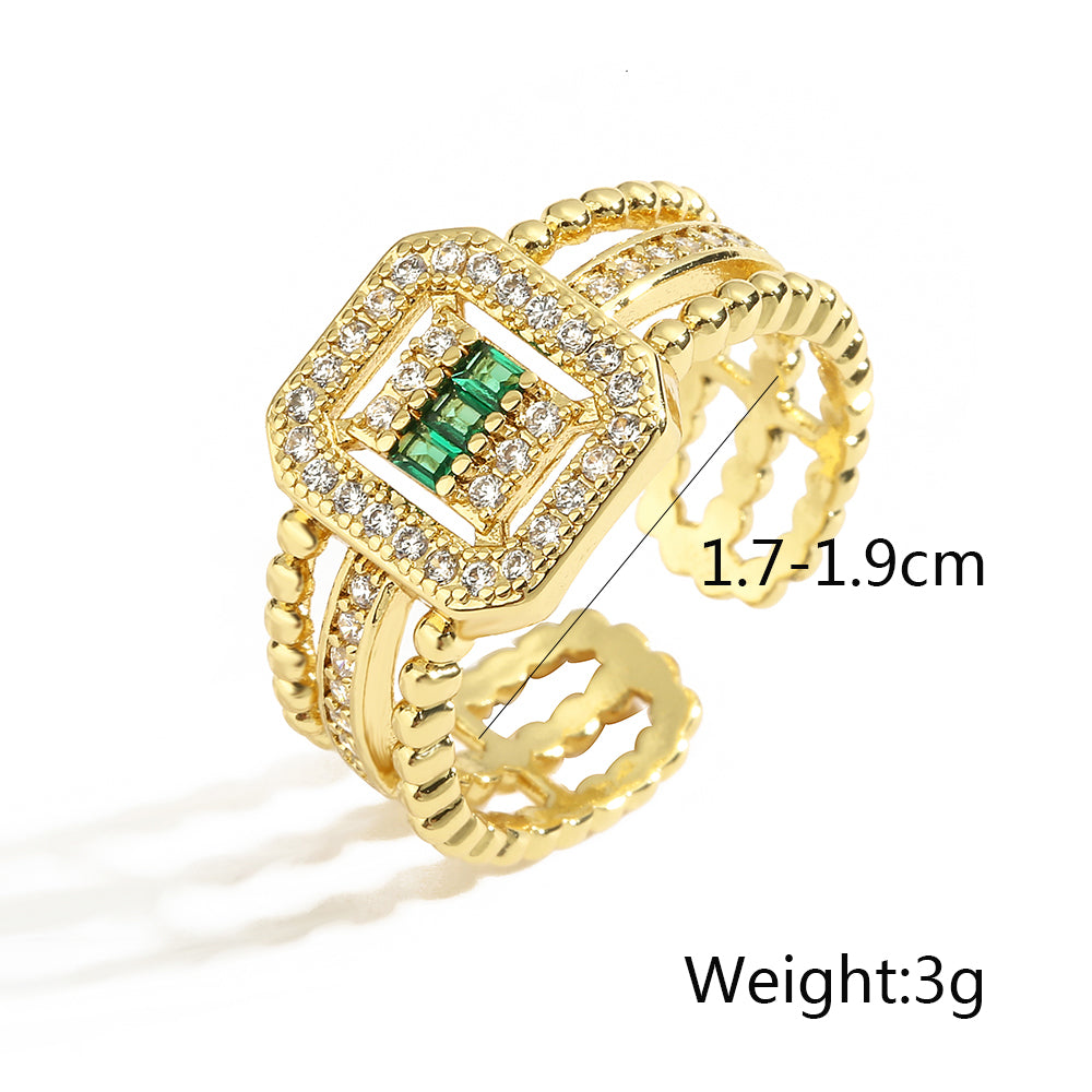 Simple Style Geometric Square Copper Plating Inlay Zircon 18k Gold Plated Open Ring