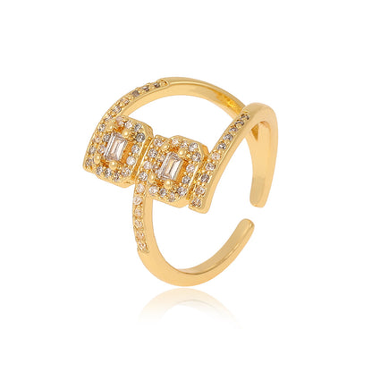 Ig Style Geometric Copper Plating Inlay Artificial Pearls Zircon Open Ring