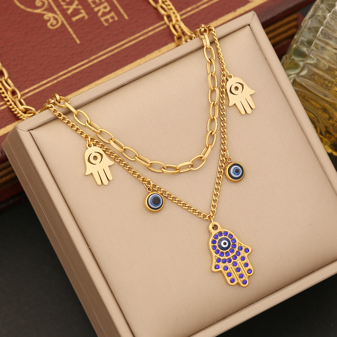 Wholesale Casual Commute Palm Eye Stainless Steel Plating Inlay Artificial Rhinestones Bracelets Earrings Necklace