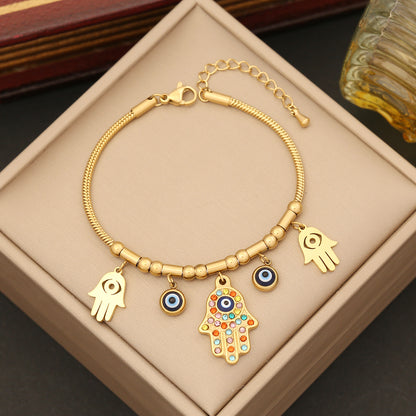 Ig Style Ethnic Style Palm Eye Stainless Steel Beaded Plating Inlay Artificial Diamond Bracelets Earrings Necklace