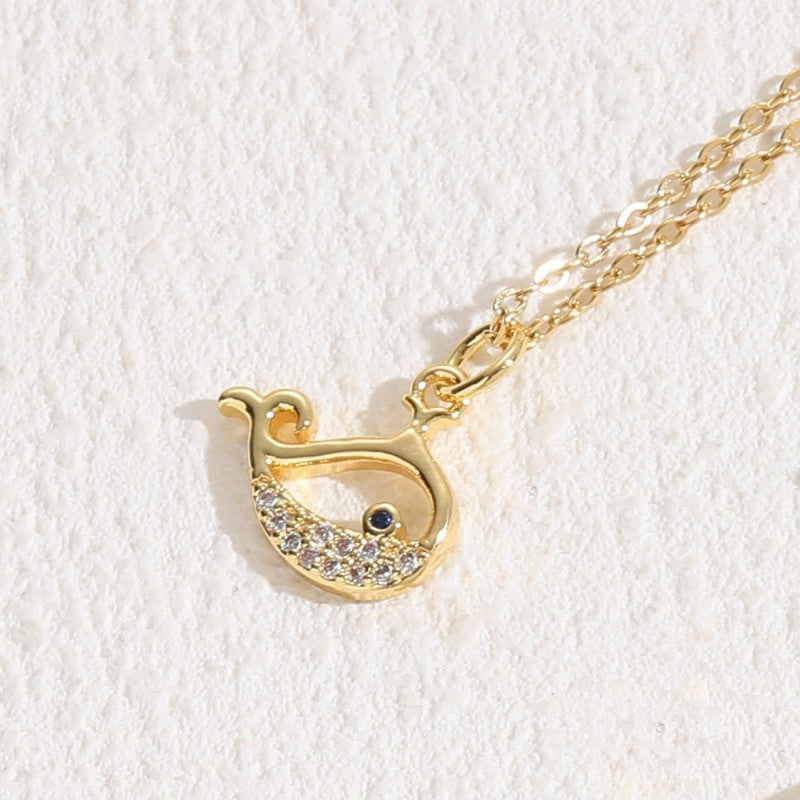 Cute Sweet Penguin Dolphin Heart Shape Copper Plating Inlay Zircon 14k Gold Plated Pendant Necklace