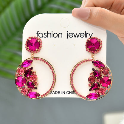 1 Pair Elegant Glam Formal Round Inlay Copper Alloy Rhinestones Drop Earrings