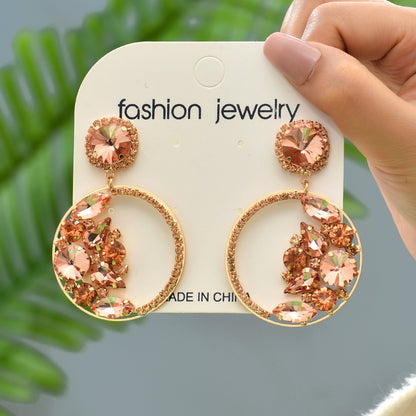 1 Pair Elegant Glam Formal Round Inlay Copper Alloy Rhinestones Drop Earrings