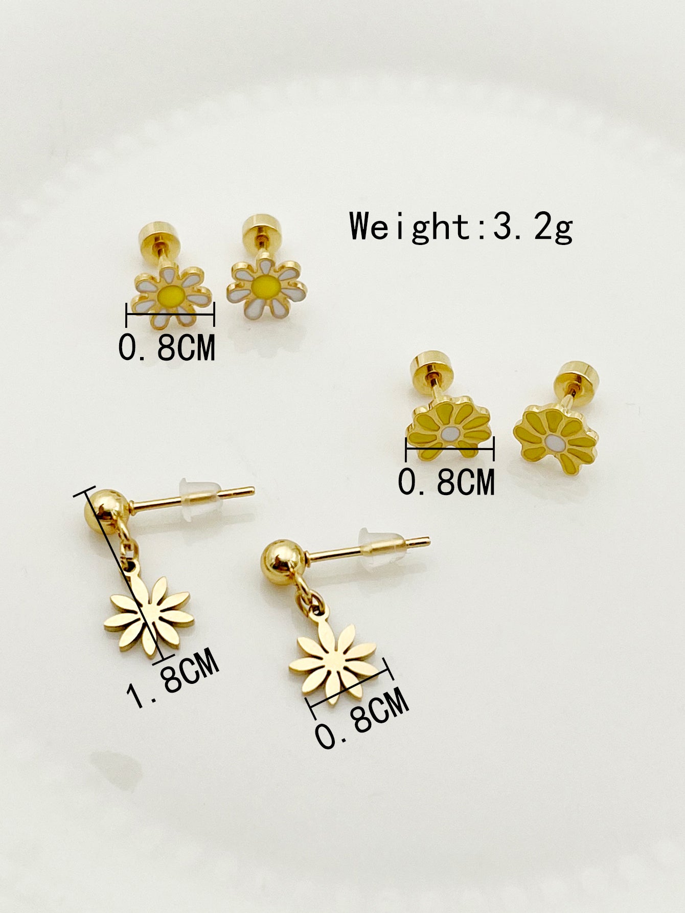 1 Set Cute French Style Sweet Flower Enamel Plating Inlay Stainless Steel Artificial Pearls Zircon Gold Plated Ear Studs