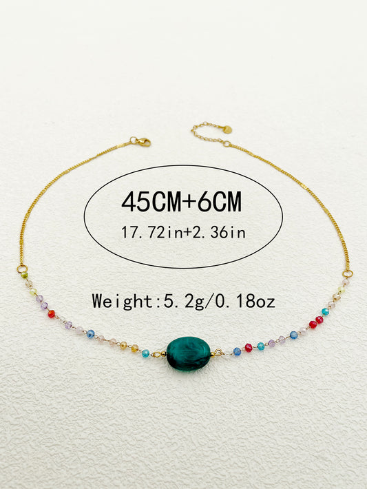 Retro Simple Style Oval Stainless Steel Artificial Crystal Natural Stone Beaded Plating Gold Plated Necklace