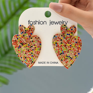 1 Pair Exaggerated Shiny Heart Shape Plating Inlay Zinc Alloy Artificial Crystal Drop Earrings