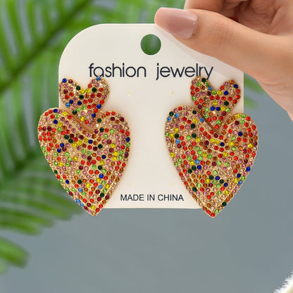 1 Pair Exaggerated Shiny Heart Shape Plating Inlay Zinc Alloy Artificial Crystal Drop Earrings