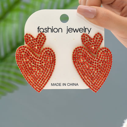 1 Pair Exaggerated Shiny Heart Shape Plating Inlay Zinc Alloy Artificial Crystal Drop Earrings