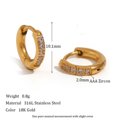 1 Pair Simple Style Round Solid Color Plating Inlay Stainless Steel Zircon 18k Gold Plated Hoop Earrings