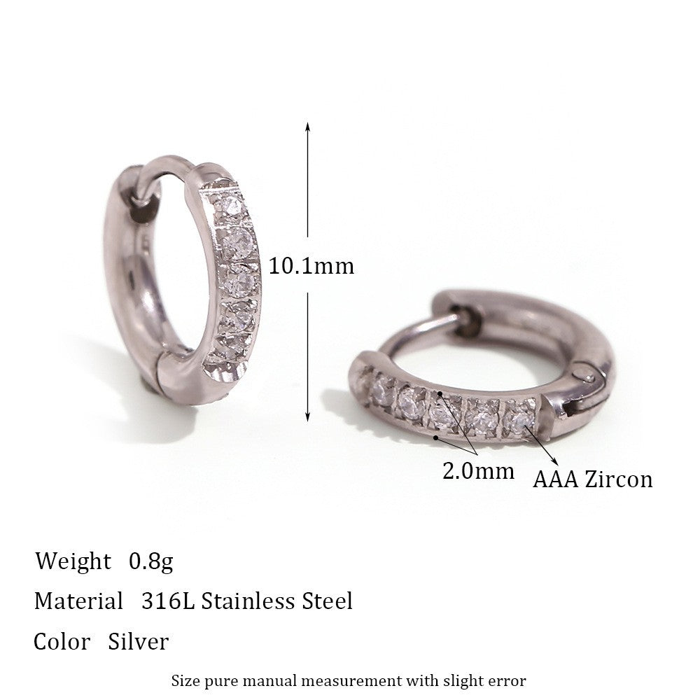 1 Pair Simple Style Round Solid Color Plating Inlay Stainless Steel Zircon 18k Gold Plated Hoop Earrings