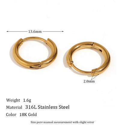 1 Pair Simple Style Round Solid Color Plating Inlay Stainless Steel Zircon 18k Gold Plated Hoop Earrings