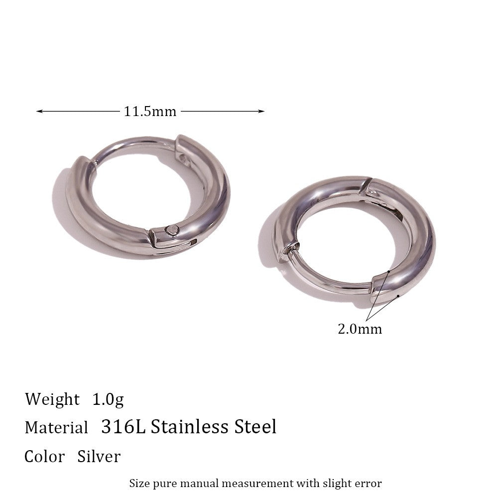 1 Pair Simple Style Round Solid Color Plating Inlay Stainless Steel Zircon 18k Gold Plated Hoop Earrings