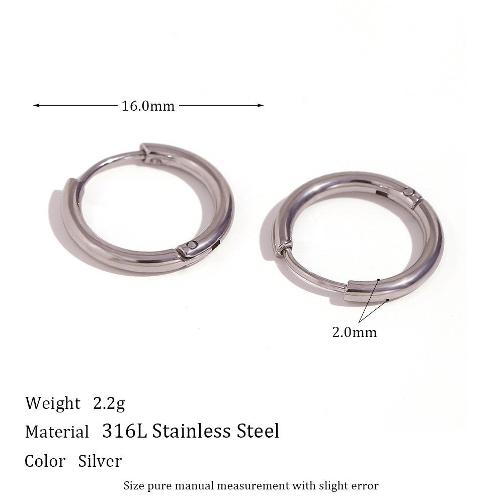 1 Pair Simple Style Round Solid Color Plating Inlay Stainless Steel Zircon 18k Gold Plated Hoop Earrings