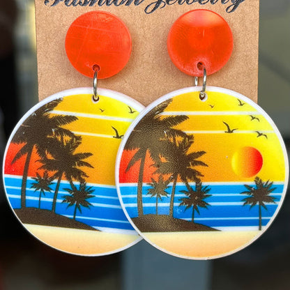 1 Pair Vacation Beach Letter Coconut Tree Arylic Drop Earrings