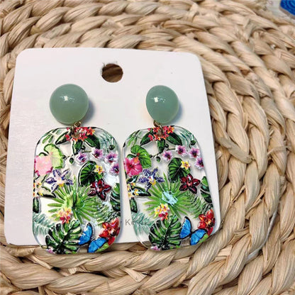 1 Pair Japanese Style Leaf Flower Enamel Arylic Drop Earrings