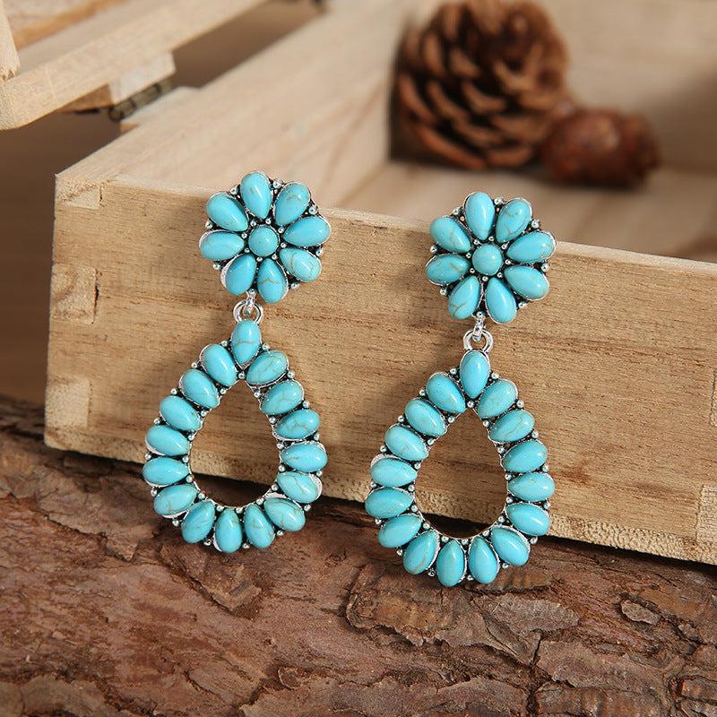 1 Pair Ethnic Style Water Droplets Plating Inlay Alloy Turquoise Drop Earrings