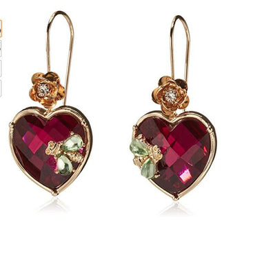 1 Pair Lady Heart Shape Flower Skull Inlay Alloy Artificial Gemstones Drop Earrings