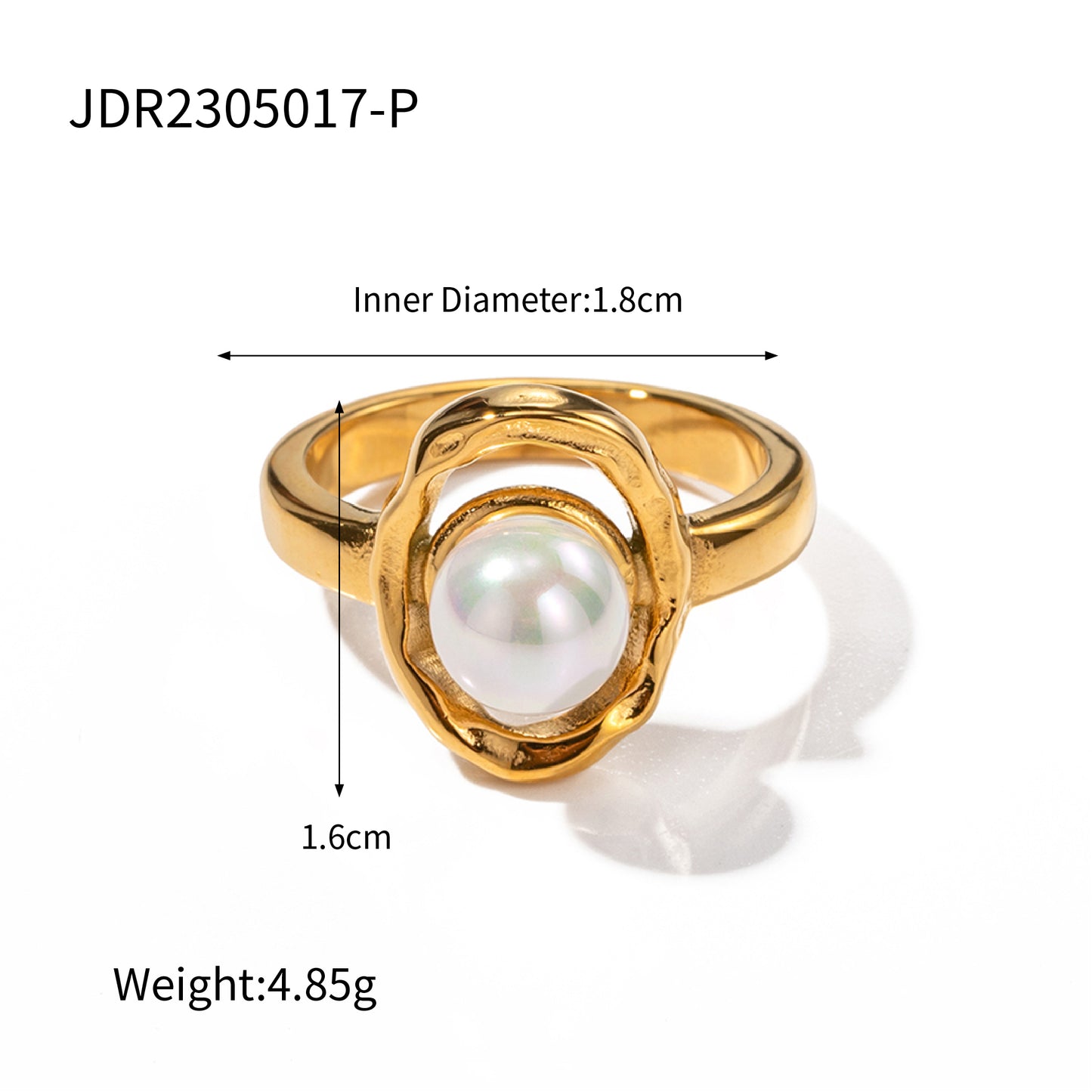 Elegant Round Stainless Steel Plating Inlay Pearl 18k Gold Plated Rings