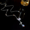 Elegant Sweet Heart Shape Bow Knot Copper Inlay Zircon Pendant Necklace