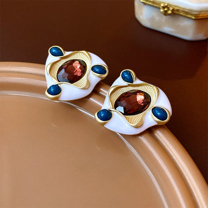 1 Pair Vintage Style Geometric Enamel Inlay Arylic Alloy Rhinestones Drop Earrings Ear Studs