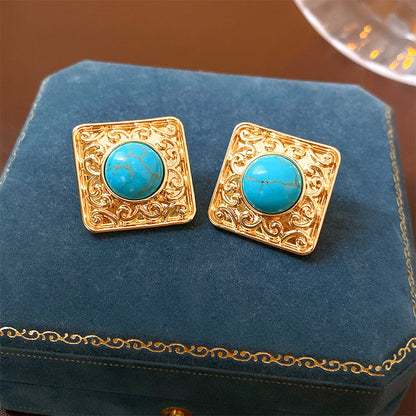 1 Pair Vintage Style Geometric Enamel Inlay Arylic Alloy Rhinestones Drop Earrings Ear Studs