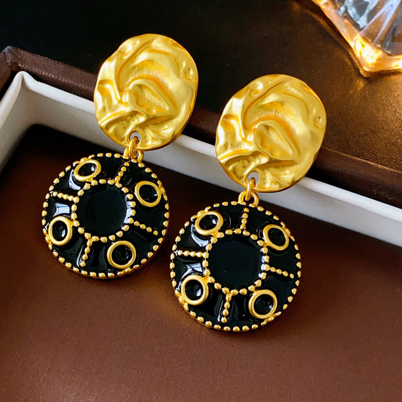 1 Pair Vintage Style Geometric Enamel Inlay Arylic Alloy Rhinestones Drop Earrings Ear Studs