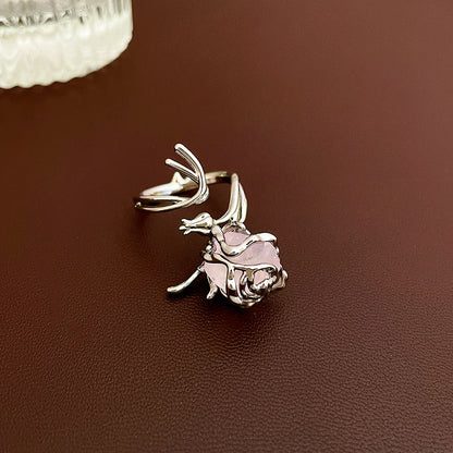 Sweet Leaves Heart Shape Crown Copper Inlay Zircon Rings