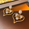 1 Pair Elegant Retro Heart Shape Flower Plating Inlay Copper Pearl Earrings