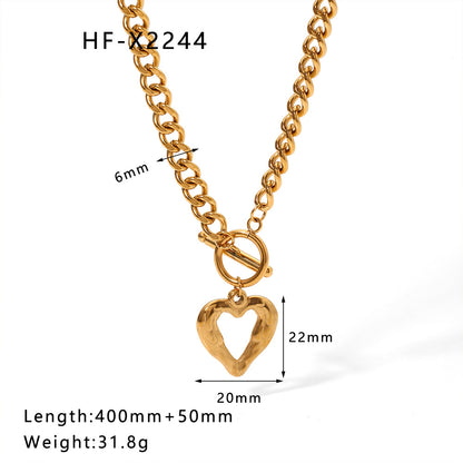 Ig Style Casual Heart Shape Stainless Steel Toggle Plating Hollow Out 18k Gold Plated Pendant Necklace