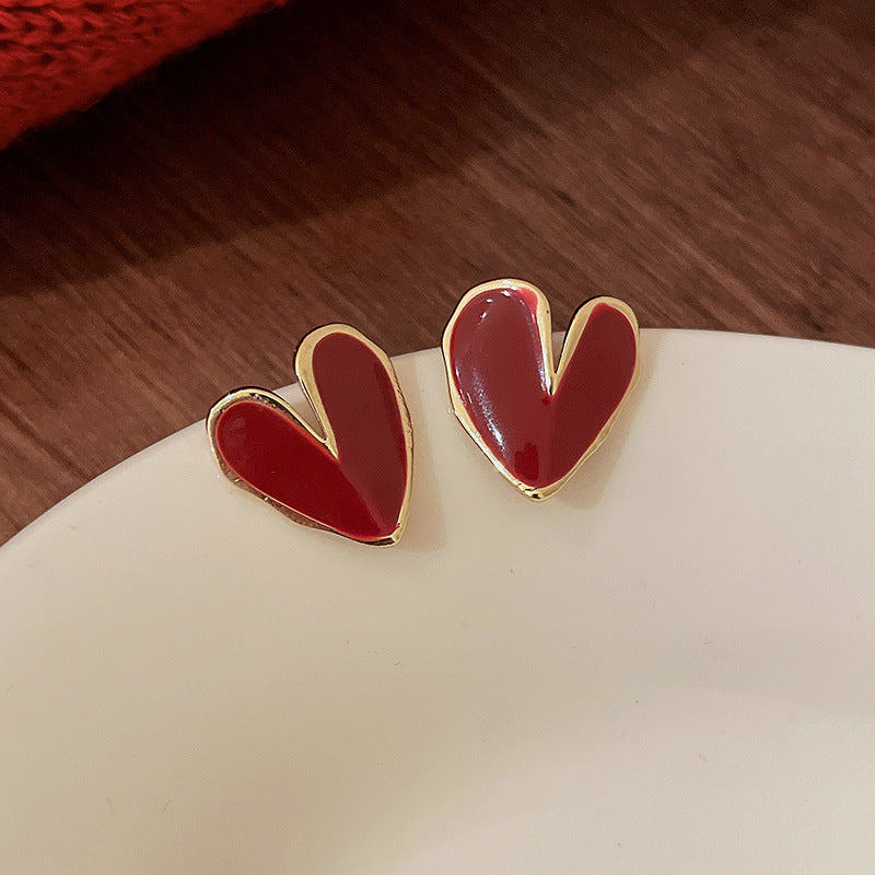 1 Pair Sweet Heart Shape Enamel Copper Drop Earrings