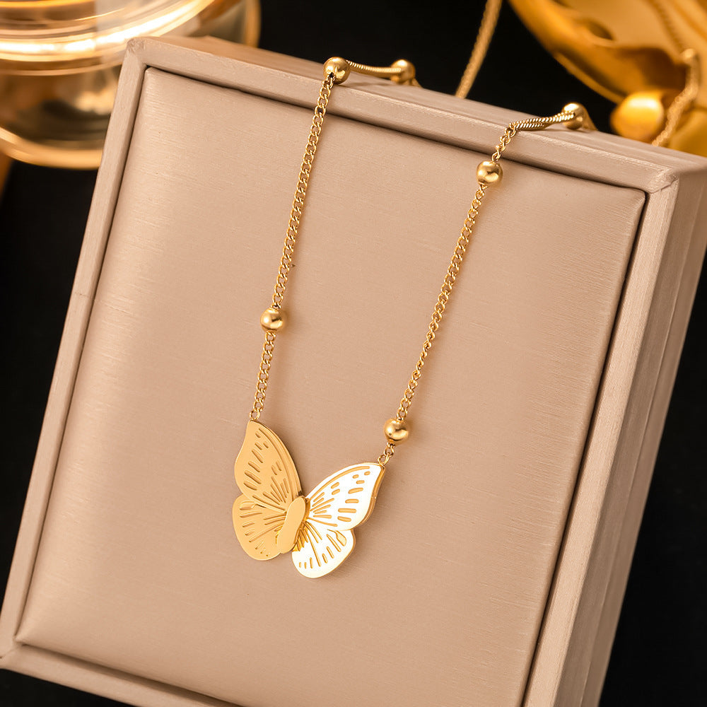 Sweet Streetwear Butterfly Titanium Steel Plating Necklace