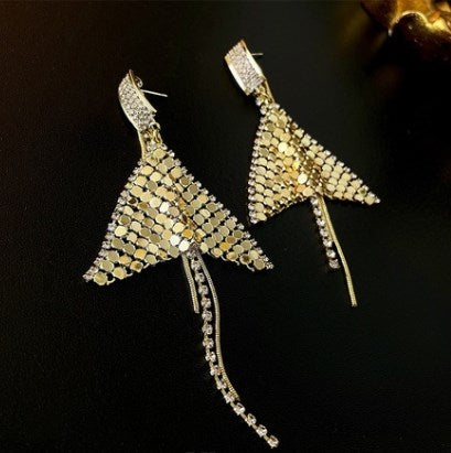 1 Pair Ig Style Exaggerated Tassel Solid Color Plating Inlay Metal Rhinestones Drop Earrings