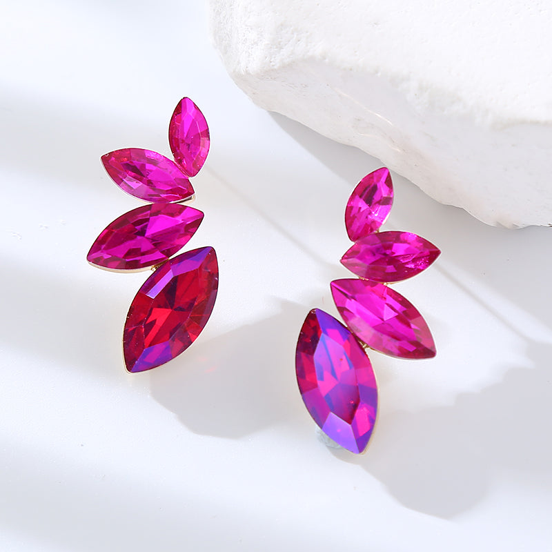 1 Pair Elegant Leaf Rhinestone Ear Studs