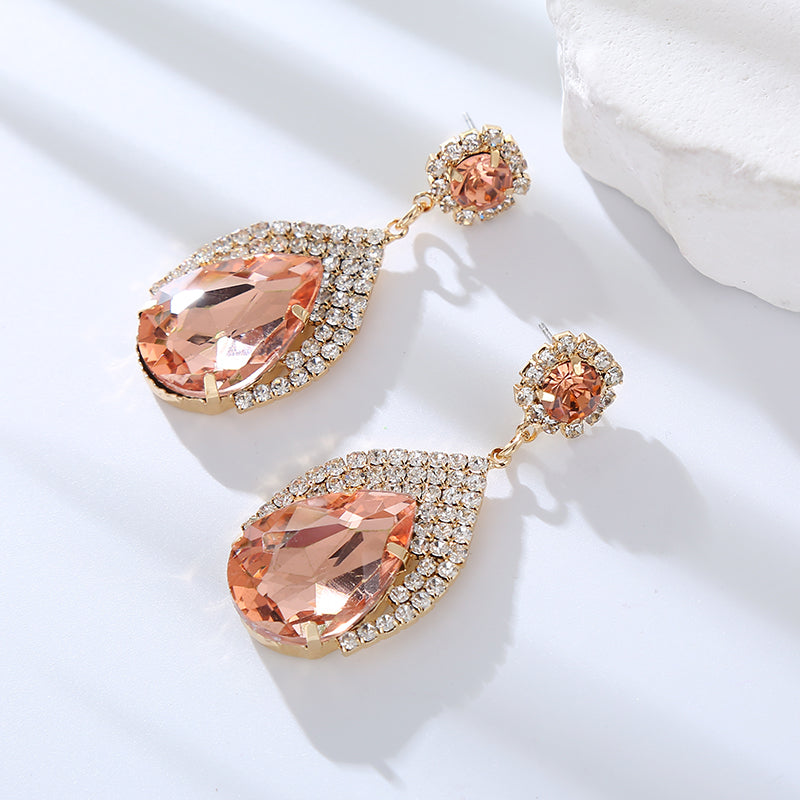 1 Pair Elegant Cute Queen Water Droplets Inlay Alloy Rhinestones Drop Earrings