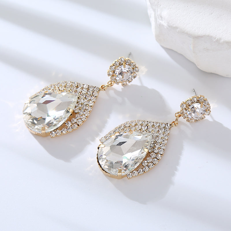 1 Pair Elegant Cute Queen Water Droplets Inlay Alloy Rhinestones Drop Earrings